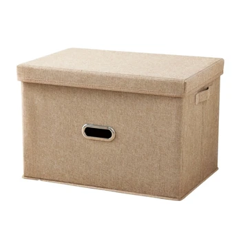 

Covered Storage Box, Foldable Storage Box, Thick Wardrobe, Bedroom Storage with Handles, Beige, Small