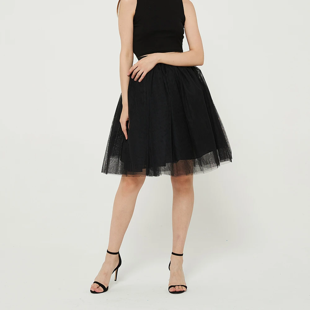 

Black Tulle Skirt Women Pleated Tutu Party Knee-Length White Skirt Kawaii Lolita Petticoat Wedding Bridal Bridesmaid Overskirt