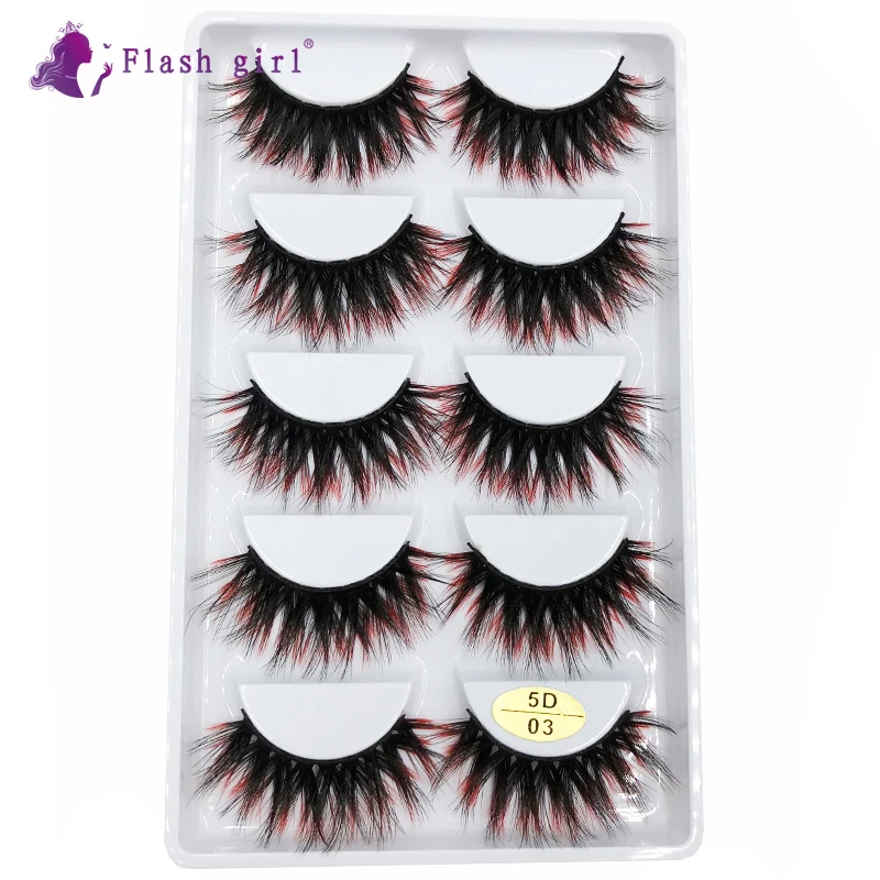 

Flash Girl Factory Wholesale Eyelashes Makeup 5 Pairs 5D-03 Colorful Mink Eyelash 3D Mink Charming Eyes Eyelashes