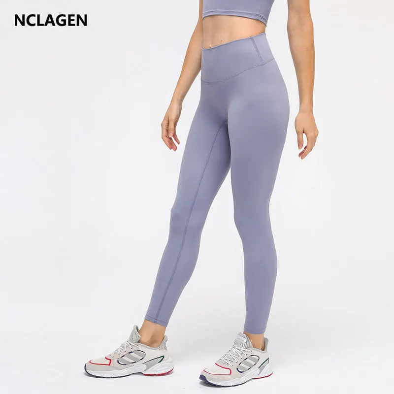 

NCLAGEN Sports Leggings Women High Waist Naked-feel Fabric NO FRONT SEAM Hip Lifting Elastic Fitness Squat Proof Soft Yoga Pants