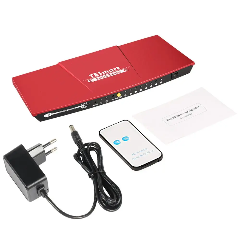  Tesla smart 2 in 8 out HDMI Switch Splitter 2x8 with IR Remote Dual Display Reslution up to 4K(3840