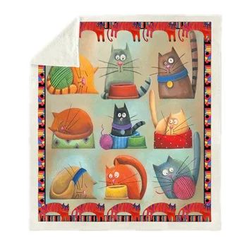 

Little Cat Printing Digital Square Blanket Splice Painting Cute Warm Fleece Blanket 2019 Energetic Popular Mesmerizing Blanket