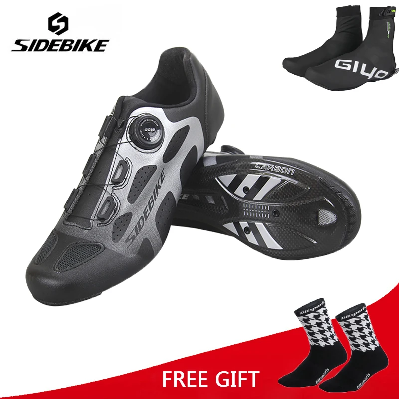 Black shoe covers Sidebike/Обувь для велоспорта; дышащая обувь для велосипеда с самоблокирующимся верхом; Ультралегкие спортивные кроссовки для гонок; Zapatos Ciclismo; для мужчин и женщин - Цвет: Black shoe covers