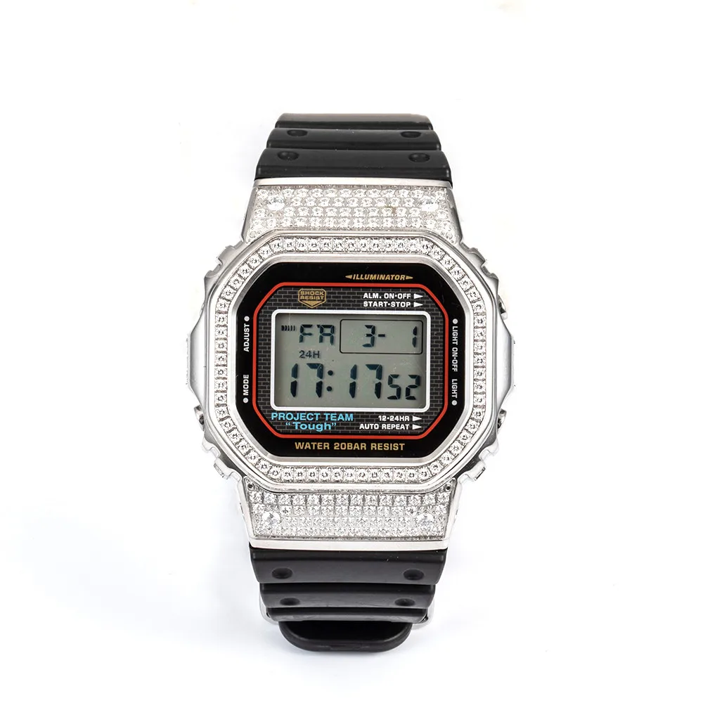 Роскошный Бриллиантовый чехол для часов DW5600/5610 браслет с рамкой из нержавеющей