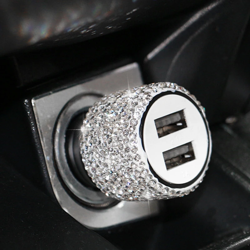 Автомобильное зарядное устройство с двумя usb-портами для мобильного телефона, планшета, gps, быстрое зарядное устройство, Кристальный бриллиант, телефон, 3 линии передачи данных, провод в автомобильном прикуривателе