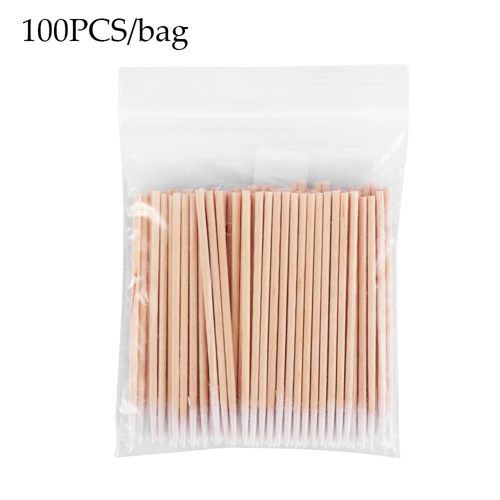 100pcs 1 комплект одноразовые двойные головки хлопок Чистка ушей носа кончик палочки деревянные советы Аппликатор макияж чистые инструменты - Цвет: 100pcs