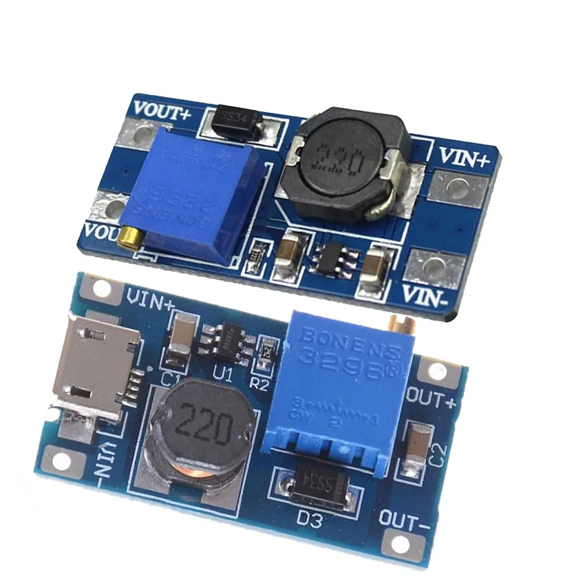 Регулируемый модуль поддержки MT3608 2 А Повышающий Модуль пластины с MICRO USB В-24 В до 5