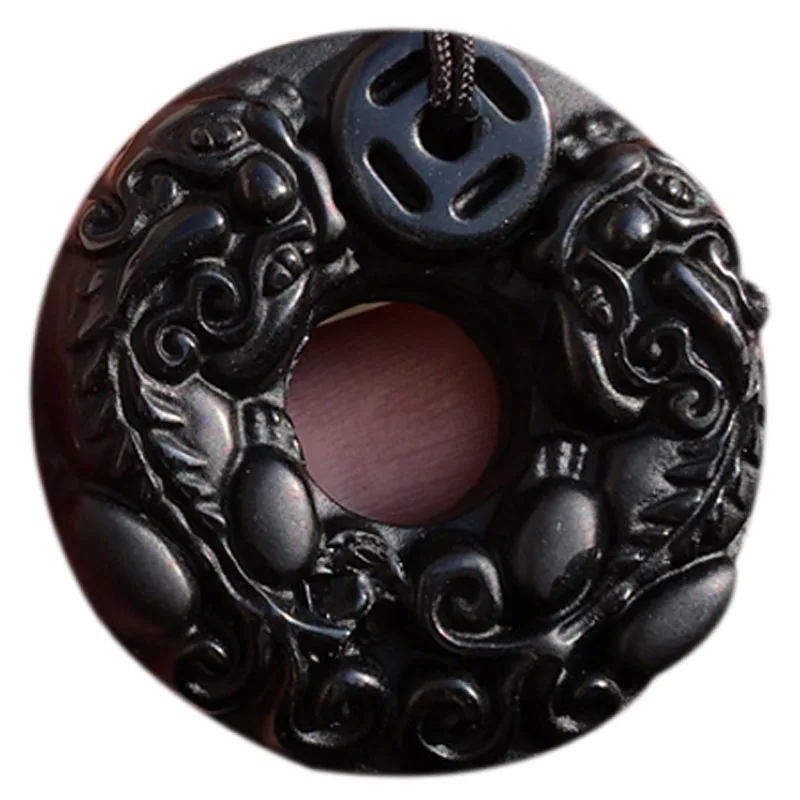 

Natural Obsidian Money Double Mink Safety Buckle Pendant Jewelry Fine Jewelry Transfer Body Protector Men and Women's Pendant