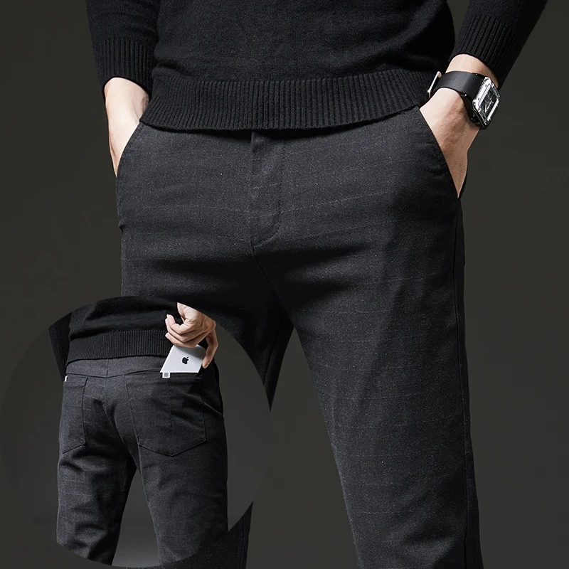 Drizzte Winter Fleece Mens Pants Dress Black Grey Trousers Casual Slacks Pants for Work Smart Casual for Winter