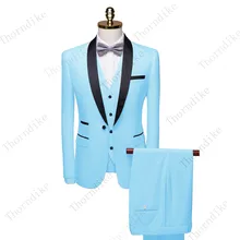 Thorndike 2021 Men Suit Black Collar Suit Male Wedding Groom Slim Fit Standerd Size Blazer Set Tuxedo(Jacket+Pant+Vest)