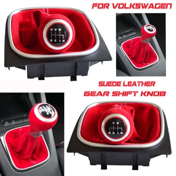 

New Suede Leather Red Black Complete 5 6 Speed Gear Stick Shift Knob boot kit For Volkswagen VW Golf 5 6 MK6 R32 GTI 04-09