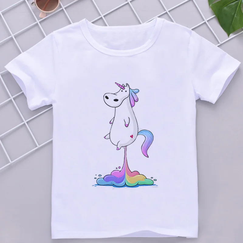 Kawaii/детская футболка топы для мальчиков с принтом единорога; модные повседневные футболки с короткими рукавами в стиле Харадзюку для девочек летняя одежда - Цвет: 954