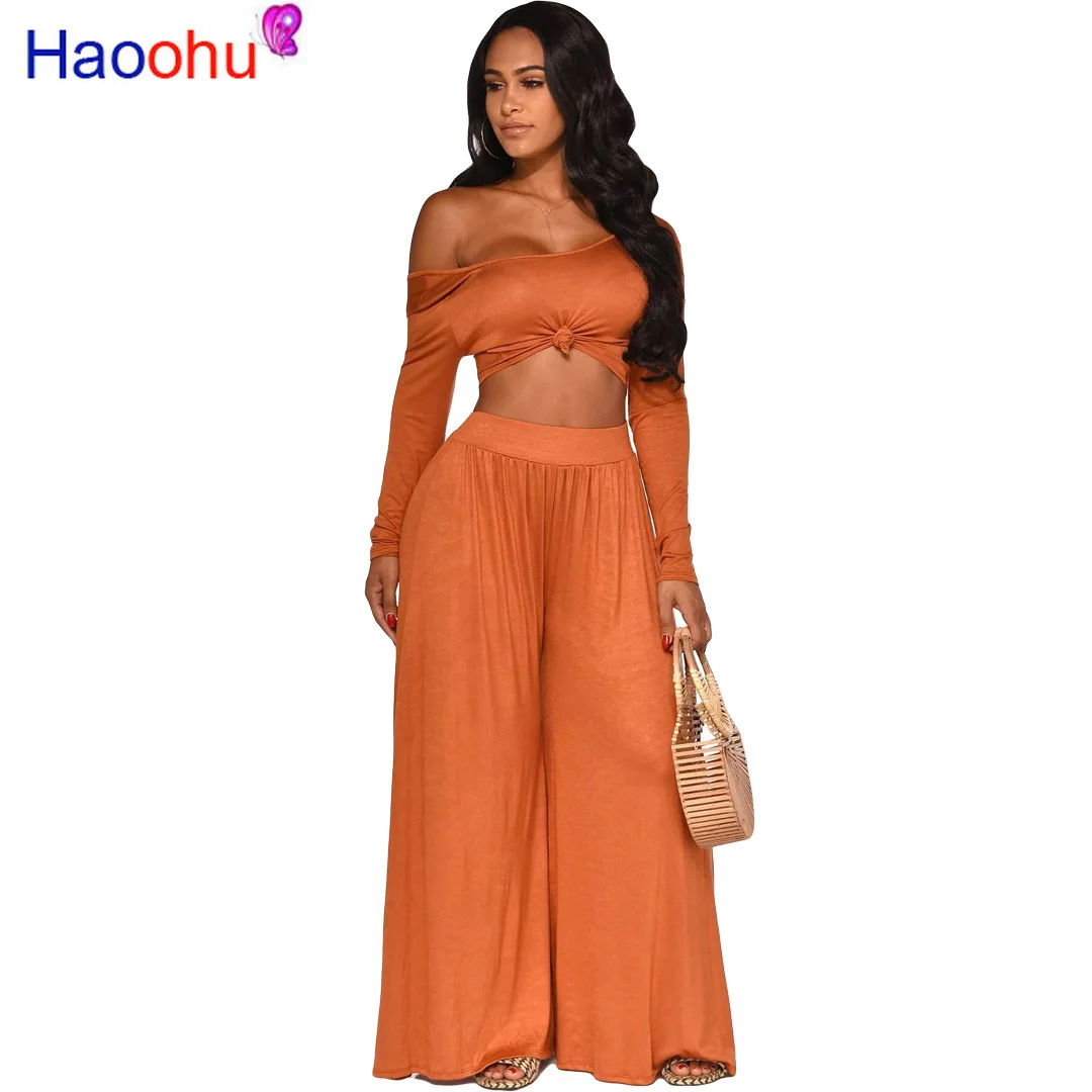 HAOOHU/комплект из двух предметов на одно плечо, женские Клубные наряды, осень 2019, сексуальный укороченный топ с длинными рукавами и высокая