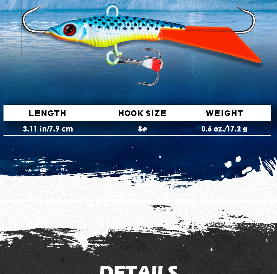 Goture 4pcs Ice Fishing Lures 3D Eyes Lead Jig Hard Bait Treble Hook 7.9cm 17.2g 