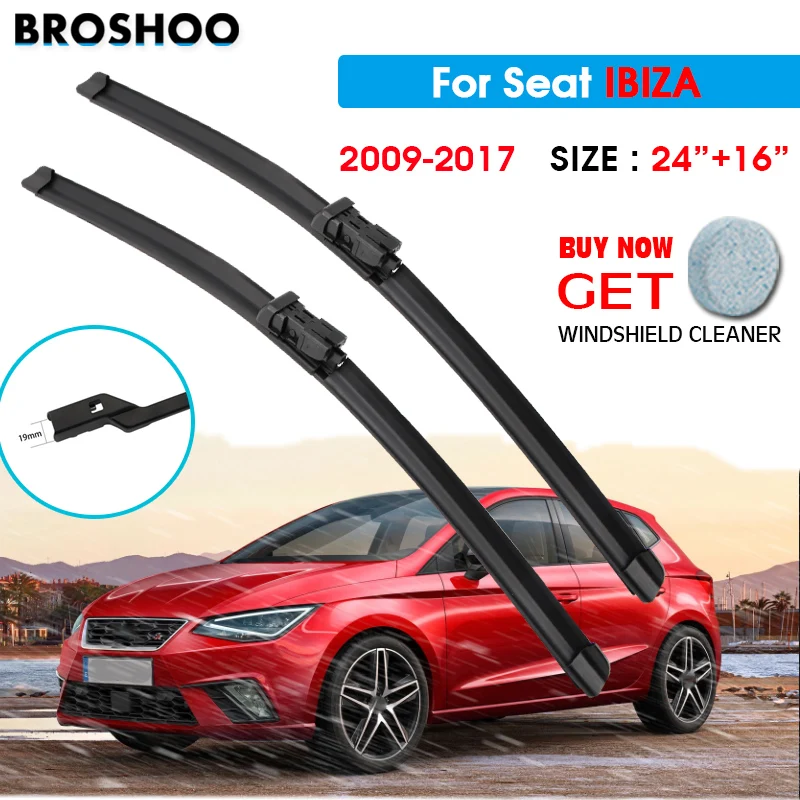 

Car Wiper Blade For Seat IBIZA 24"+16" 2009-2017 Auto Windscreen Windshield Wipers Blades Window Wash Fit Push Button Arm