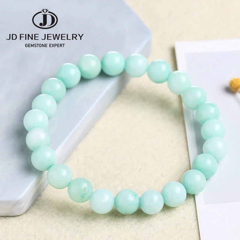Jd Natural Gem Blue Chalcedony Aquamarine Angelite Amazonite Color Strand Beads Stone Bracelets Smooth Frost Round Loose Beads Strand Bracelets Aliexpress