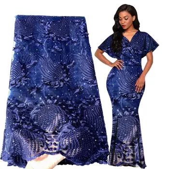 

Latest blue african lace fabric 2020 high quality lace with stones tulle net french lace fabric tissue african fabricL