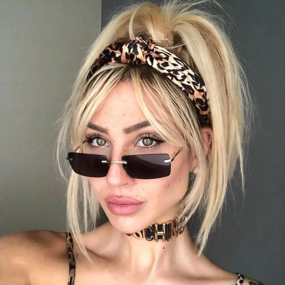 

2020 Square Frameless Personality Design Retro Ocean Lens Glasses Party Luxury Fashion Sunglasses UV400 Shade for Women