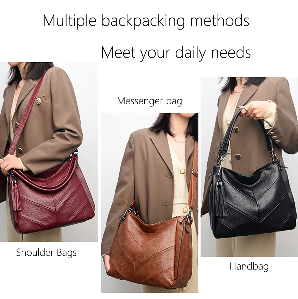 New Large Casual Women's Shoulder Bag Ladies Messenger Bag Luxury Brand Designer High Quality Leather Retro Handbag 5 Colors