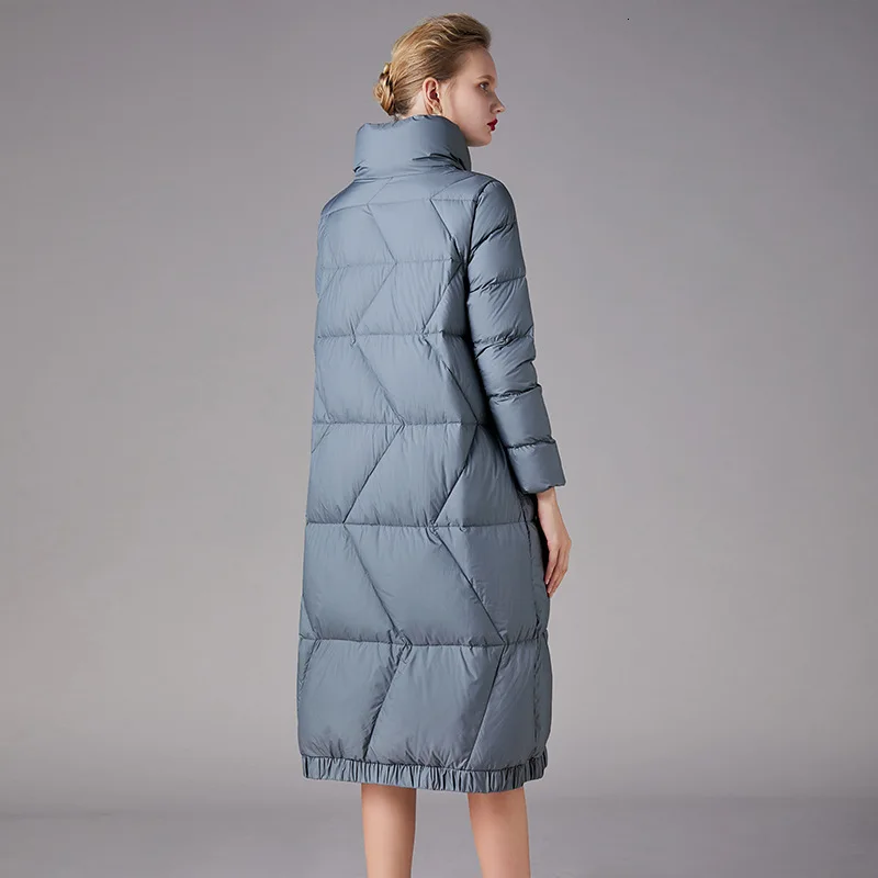 Long Duck Down Jacket Women Winter Outerwear Coats Quilted Waterproof Thick Warm Parkas Ladies Stand Collar Windproof Tops