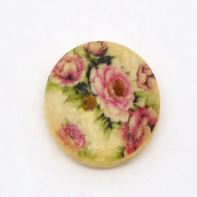 

Color Green Leaf Peony Pattern Round Double Hole Wooden Buttons for Easy to Clothing DIY Buttons Bag Accessories