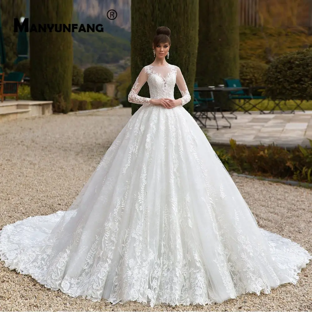 Слоновая кость Свадебное платье для MANYUNFANG бальное платье для девочек, robe de mariage sirene, прозрачное свадебное платье цвета слоновой кости с длинными рукавами Модель года - Цвет: Слоновая кость