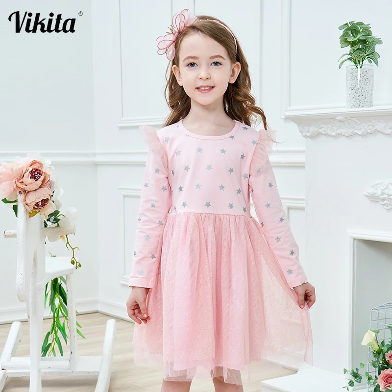 VIKITA Brand New Children Princess Dress Girls Star Tutu Dresses Baby Girl Long Sleeve Clothes Kids Party Dresses for Girls