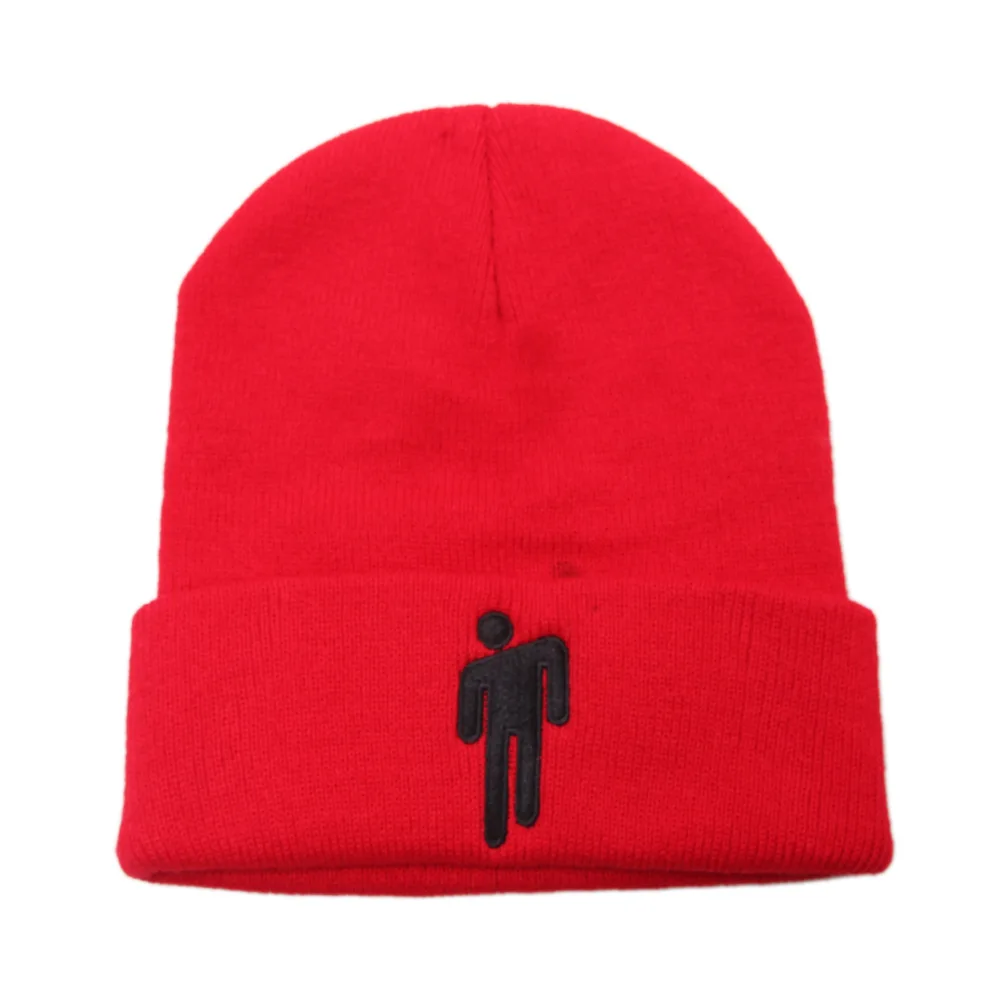 Шапка-бини с вышивкой Billie Eilish для женщин и мужчин, вязаные теплые зимние шапки для мужчин и женщин, одноцветные Повседневные шапки в стиле хип-хоп с манжетами - Цвет: Red