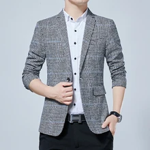 Весна Осень Роскошные клетчатые мужские блейзеры модный бренд высокого качества приталенный костюм китайская куртка