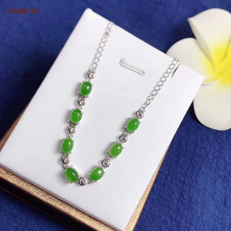CYNSFJA Реал Certified(Hetian) нефрита Jade Jasper 925 пробы серебро Для женщин зеленый нефритовый браслет ювелирные украшения лучший подарок
