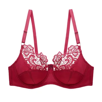 

36-44 DE Cup Women Lingerie Plus Size Sexy Floral Lace Embroidered Hollow Underwire Push up Bra Ultra-Thin Breathable Underwear