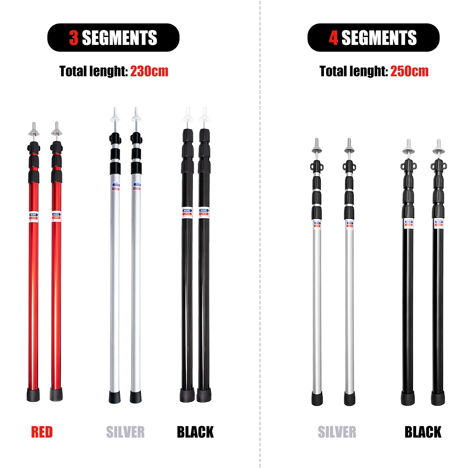 Thicken Aluminum Alloy Tent Pole Adjustable Tent Support Rods Beach Shelter Tarp Awning Pole Replacement Poles Accessories camping tent accessories tent poles