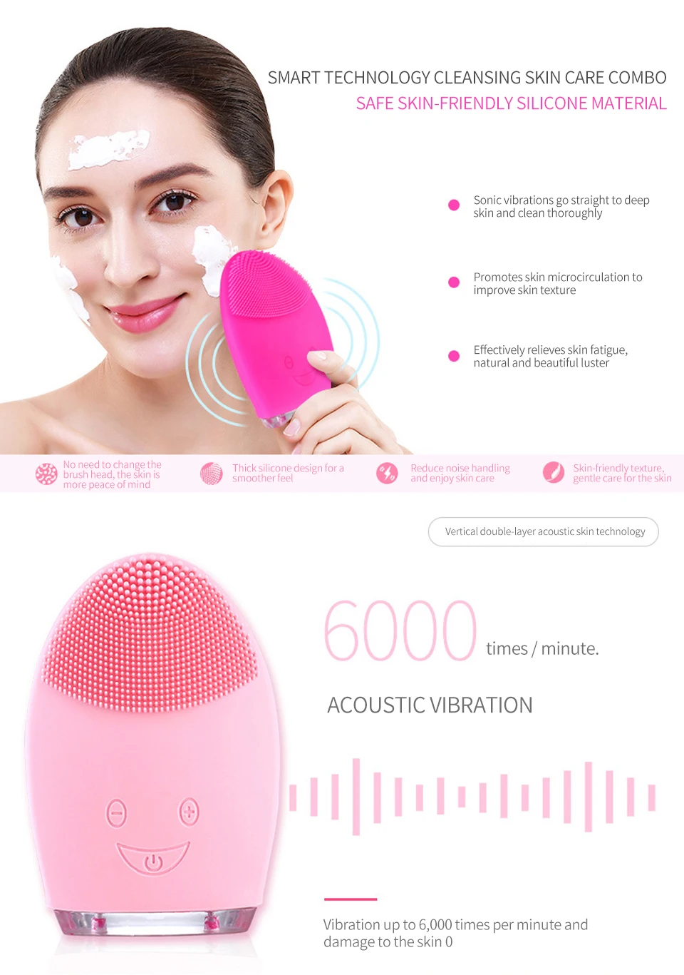 Face cleansing brush щеточка для умывания электрическая щетка для лица Новая электрическая Очищающая щетка для лица силиконова