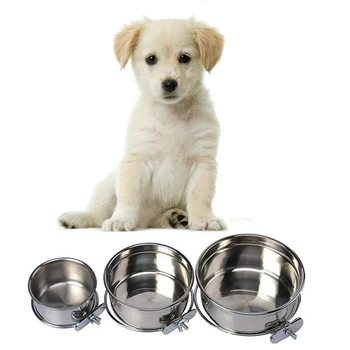 

Pet Removable Cage Hanging Stainless Steel Feeder Durable Dog Water Food Bowl, 4 Size Options New