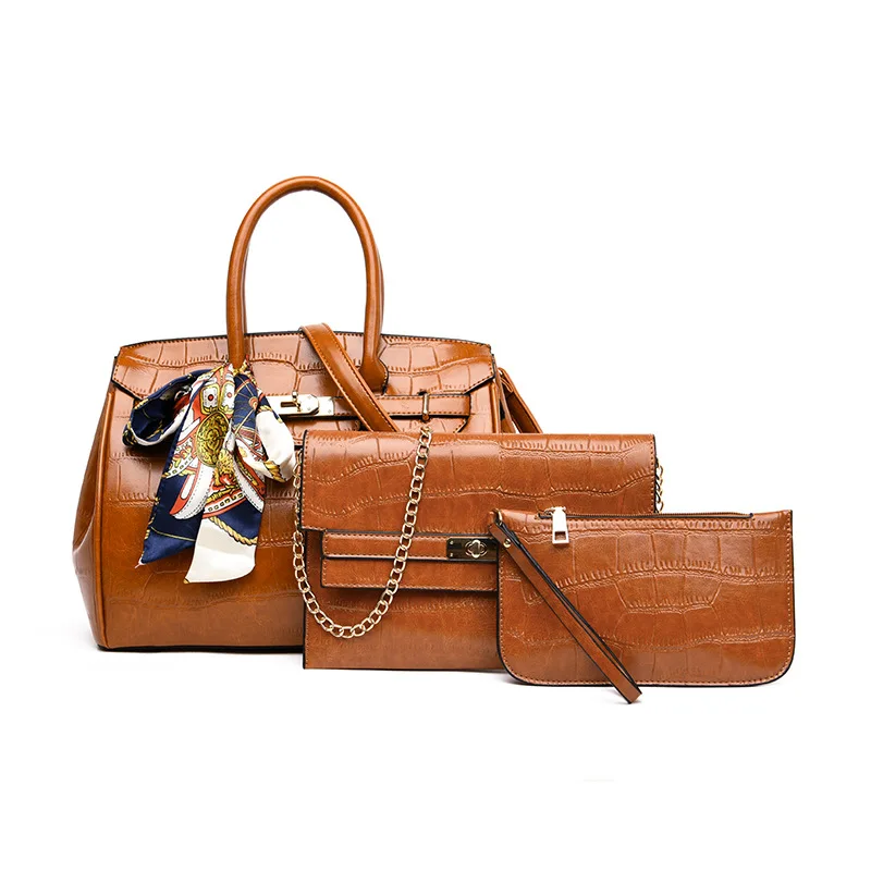 

WOMEN'S Bag 2019 New Style Europe And America Fashion Fashion Crocodile Pattern Three-piece Set Different Size Bags Temperment S