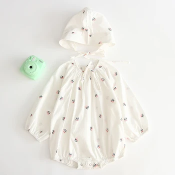

Korean Japan Style Baby Girl Cotton Clothes Newborn Flower Rompers Infant Jumpsuit With Hat Autumn Baby Girl Ruffle Romper