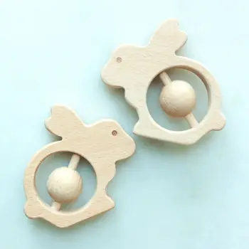 

Cute Baby Teether Rattle DIY Children Wood Cartoon Animals Rabbit Teething Toys 24BE