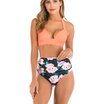 

High Waist Bikinis Set Swimsuit Women 2020 Summer Bikini Push Up Halter Black Swimwear Women Bathing Suit Plus Size Swimwear 3XL