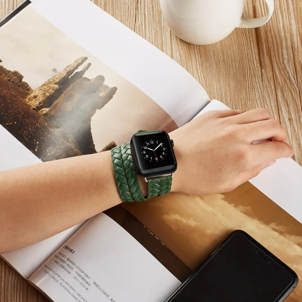 Кожаный ремешок для часов apple watch serie 4 3 44 мм 42 мм ремешок для i watch 2 1 аксессуары iphone watch band 40 мм 38 мм Смарт-часы