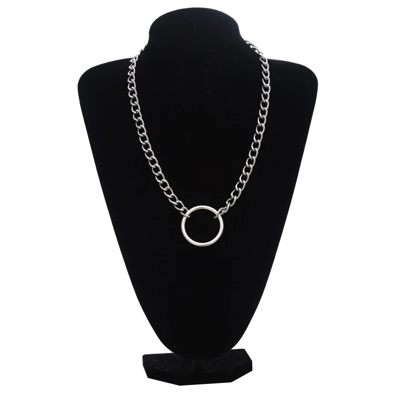 New Chain necklace women/men punk rock circle pendant necklace Vintage emo grunge Goth jewelry - Окраска металла: silver
