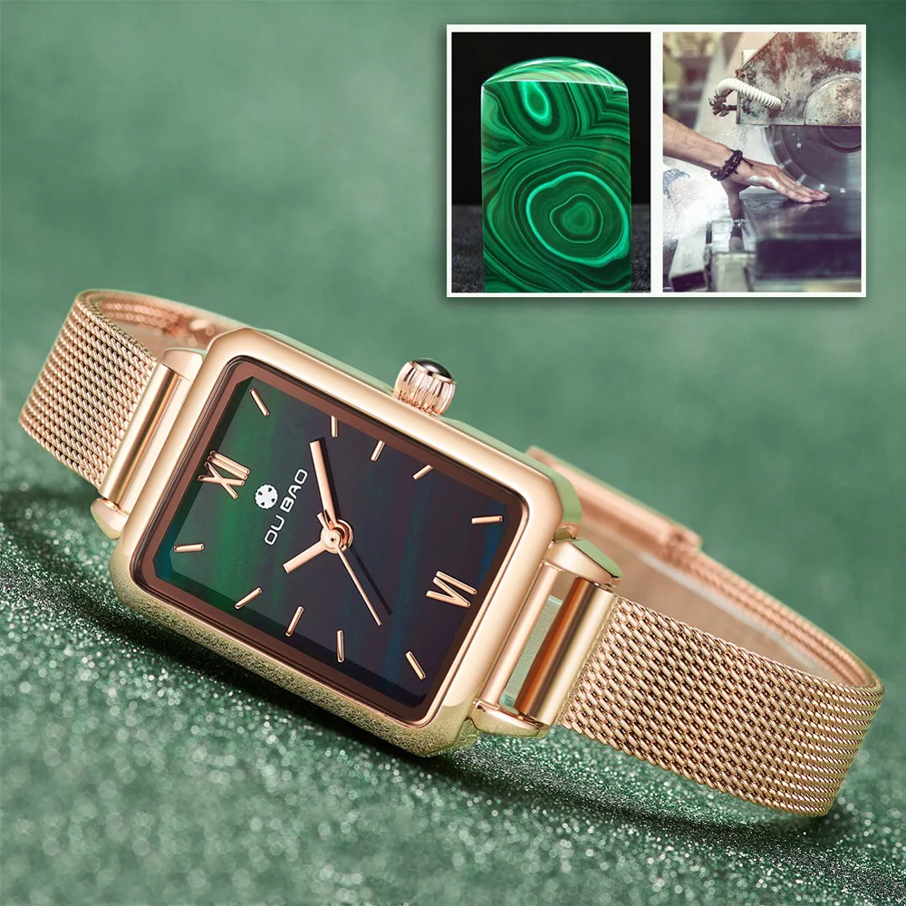 Women's Luxury Rosegold Watch Ladies Creative Rectangle Dress Quartz Wrist Watch Female Clock Stainless Steel Bracelet Relogio