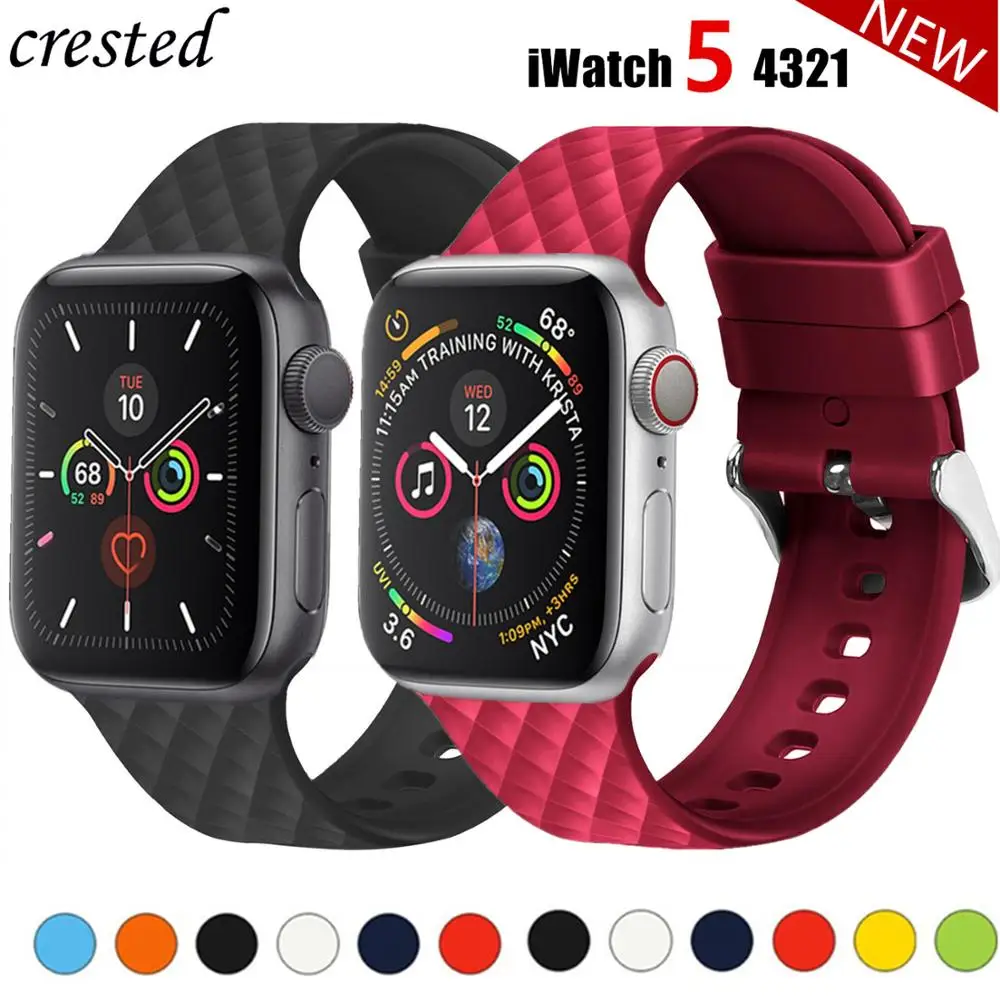Ремешок силиконовый для Apple watch 5 band 44 мм 40 браслет iwatch 38 42 с ромбовидным узором 4 3 2 1