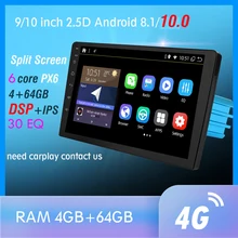 RAM 4G + 64GB 6 Core Android 10,0 PX6 navegación GPS Autoradio Multimedia reproductor de DVD Bluetooth WIFI MirrorLink DSP OBD2 Universal