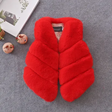 Детский меховой жилет для девочек; зимний жилет для девочек; однотонная детская верхняя одежда; Рождественские теплые детские куртки; весенне-осенняя одежда для девочек - Цвет: FV052-Red