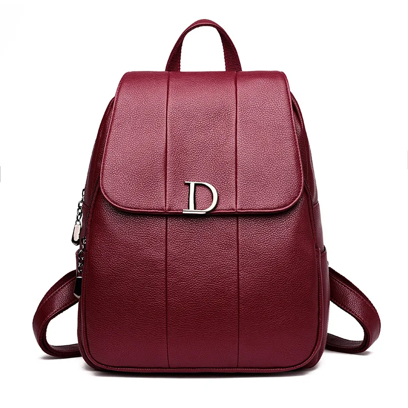 

2018 New Style PU Leather Solid Color Embossed D Lettered Backpack Korean-style Fashion Travel Large-capacity Backpack