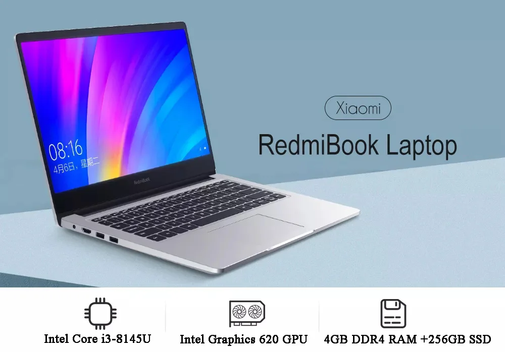Ноутбук Xiaomi RedmiBook 14,0 дюймов Intel Core i3-8145U Intel UHD graphics 620 4G DDR4 256G SSD ультратонкий ноутбук
