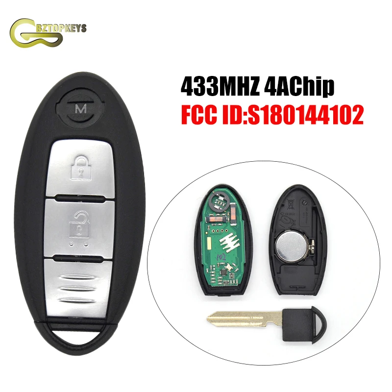 N0040 Smart key keyless-go 2 кнопки 434 МГц 4A чип для Nissan X-trail Qashqai S180144102 пульт дистанционного управления fob