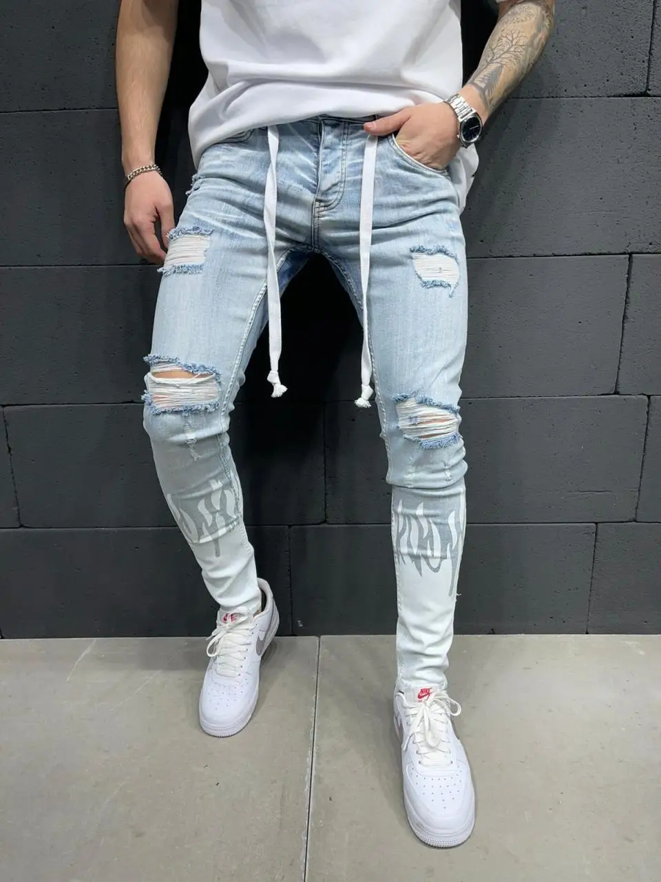 Men Jeans Men's Slim-fit Ripped Jeans 