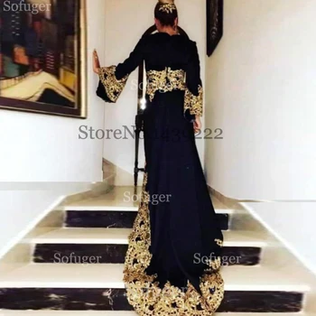 

Black Chiffon Moroccan Kaftan Lace Evening Dresses Appliques V Neck Saudi Arabic Special Occasion Evening Formal Party