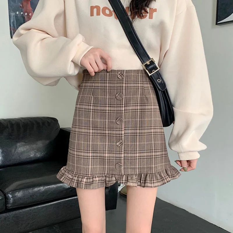 

Photo Shoot 2020 Spring WOMEN'S Dress Sweet Plaid Sense of Design A- line Skirt Frilled Thick Skirt Short Skirt